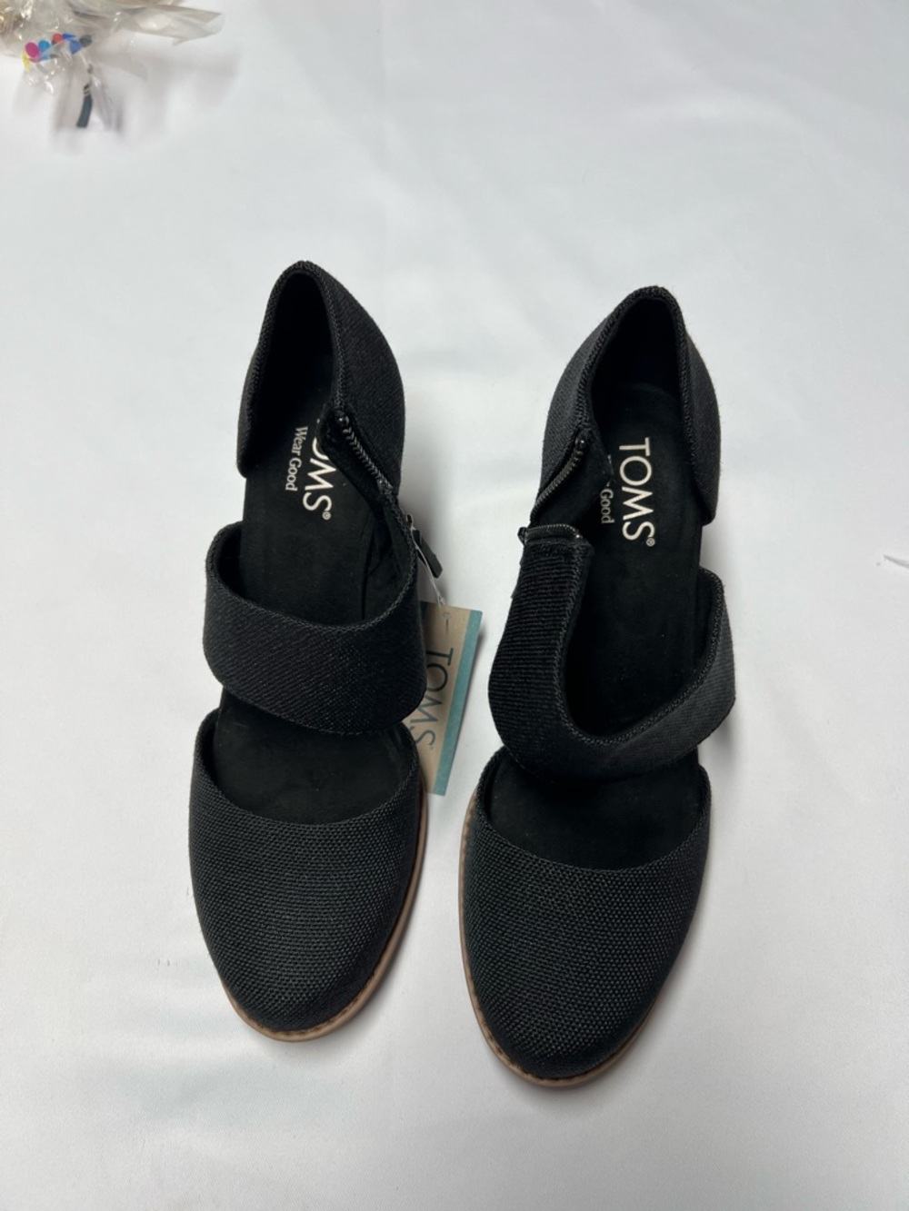 TOMS Women's Milan Closed-Toe Heel Sandals in Black Melange Woven 8.5 NWOB